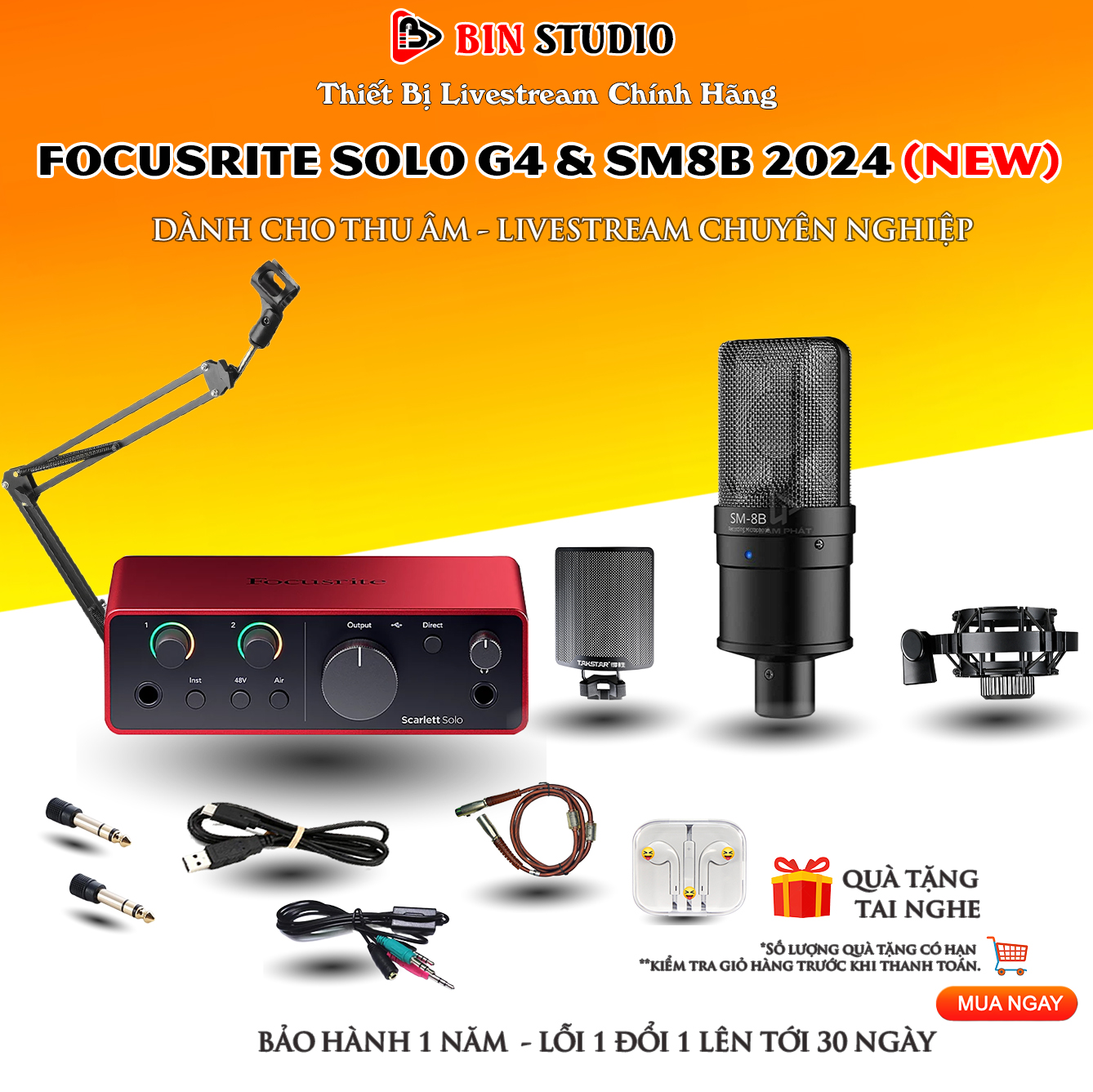 Combo Sound Card SOLO GEN 4 & Mic SM8B BẢN MỚI 2024 Dùng Cho Hát Thu Âm Chuyên Nghiệp Trên Máy Tính